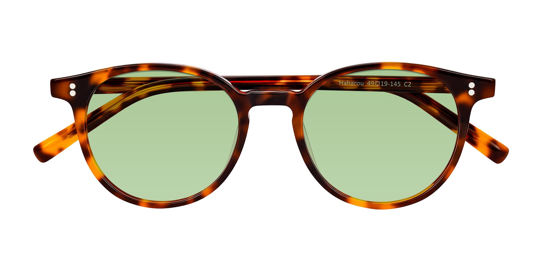 Folded Front of Haharou in Tortoise with Medium Green Tinted Lenses