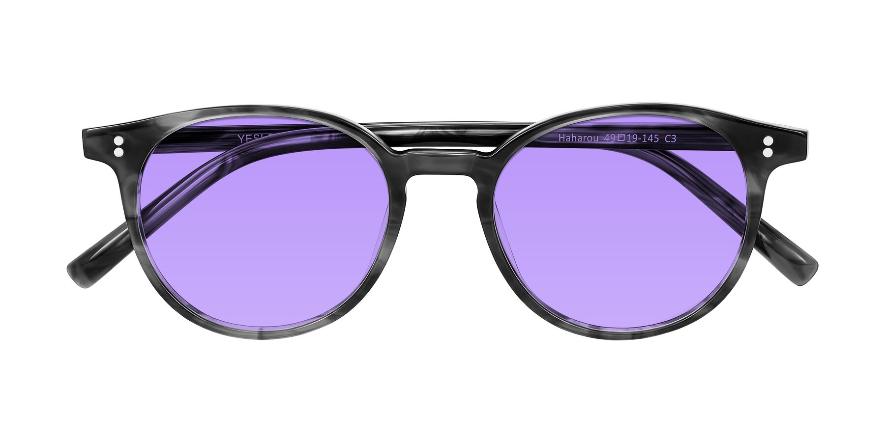 Folded Front of Haharou in Smoke with Medium Purple Tinted Lenses