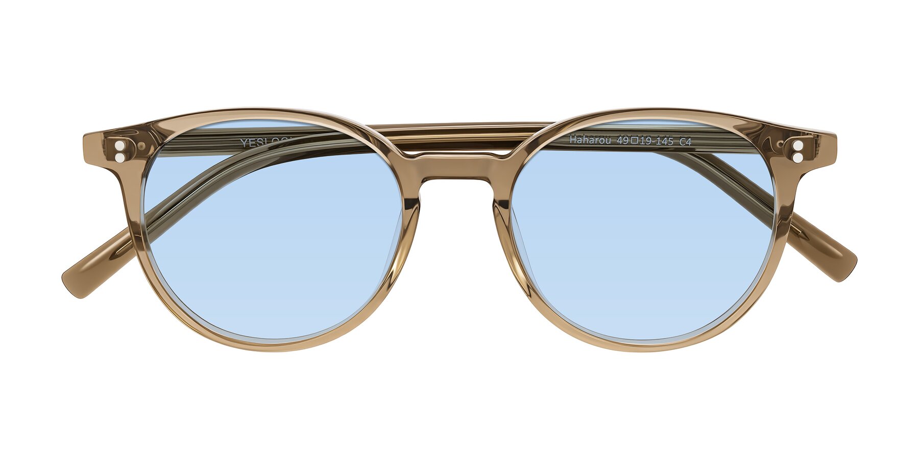 Folded Front of Haharou in Light Brown with Light Blue Tinted Lenses
