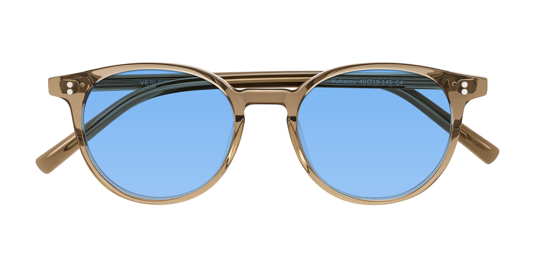 Folded Front of Haharou in Light Brown with Medium Blue Tinted Lenses