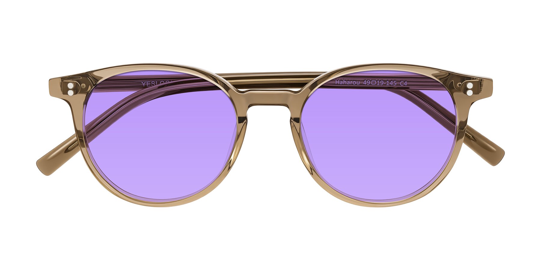 Folded Front of Haharou in Light Brown with Medium Purple Tinted Lenses