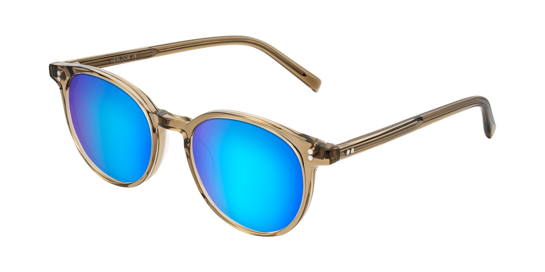 Angle of Haharou in Light Brown with Blue Mirrored Lenses