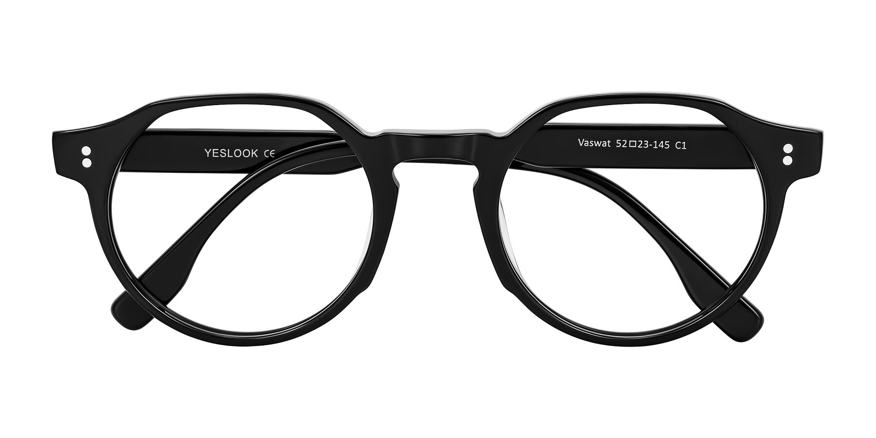 Folded Front of Vaswat in Black with Clear Eyeglass Lenses