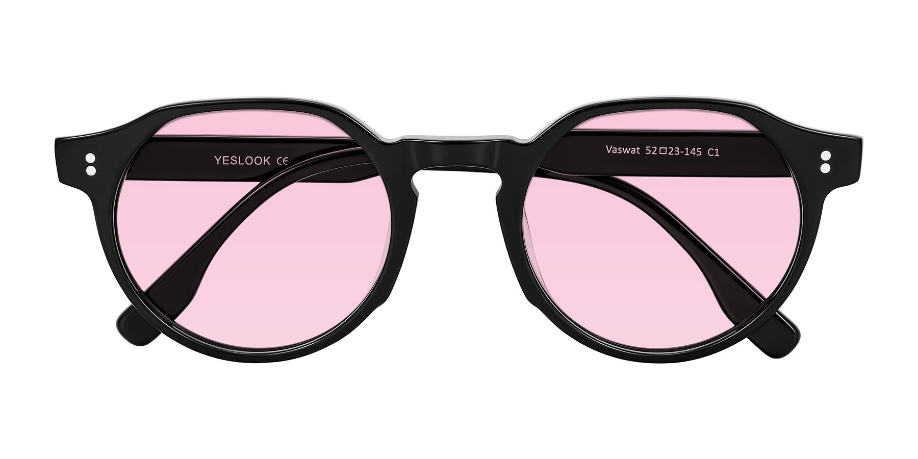 Folded Front of Vaswat in Black with Light Pink Tinted Lenses