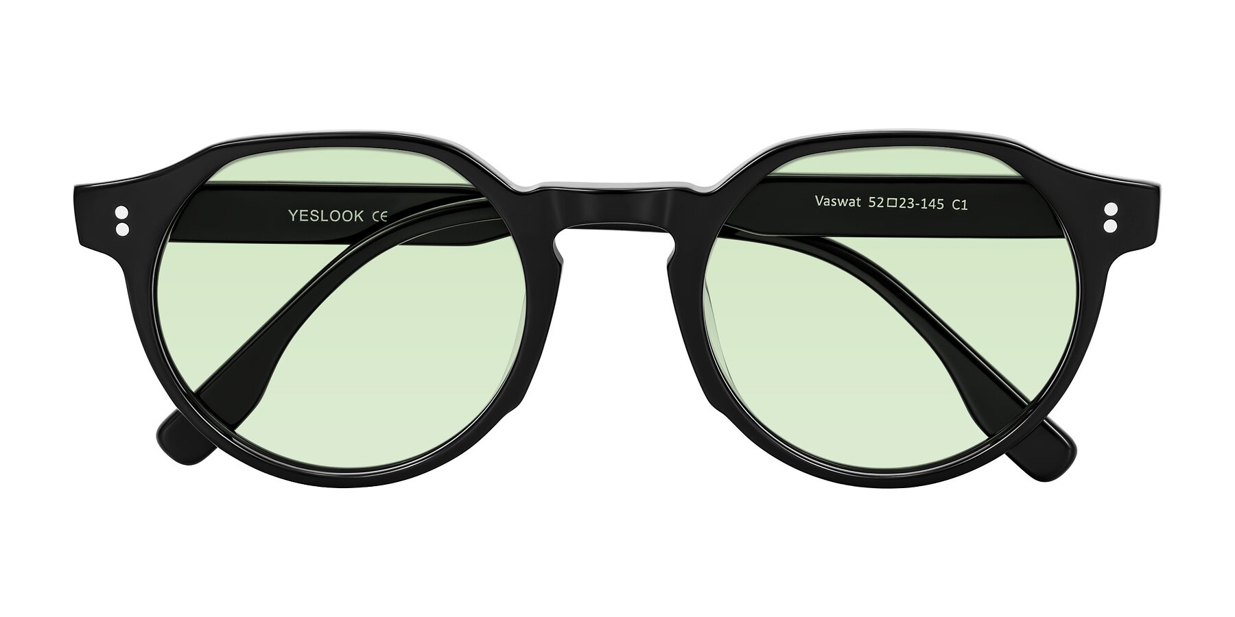 Folded Front of Vaswat in Black with Light Green Tinted Lenses