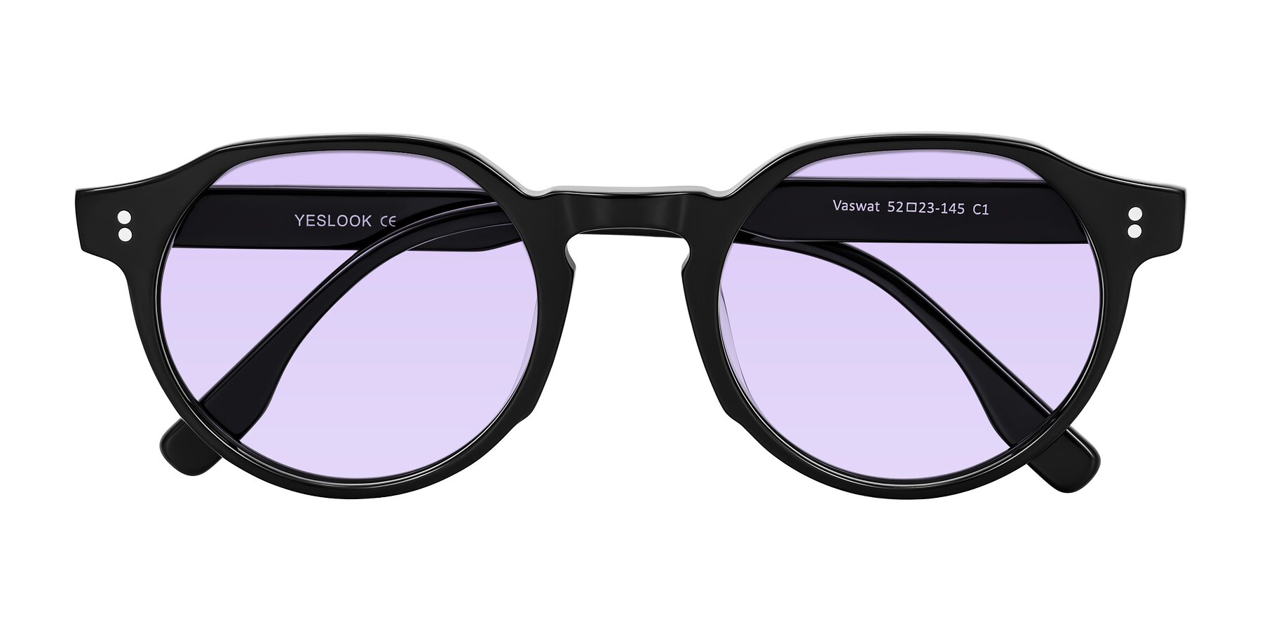 Folded Front of Vaswat in Black with Light Purple Tinted Lenses