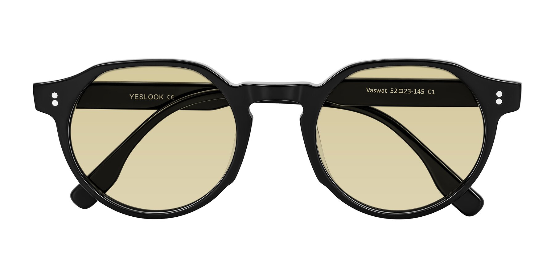 Folded Front of Vaswat in Black with Light Champagne Tinted Lenses