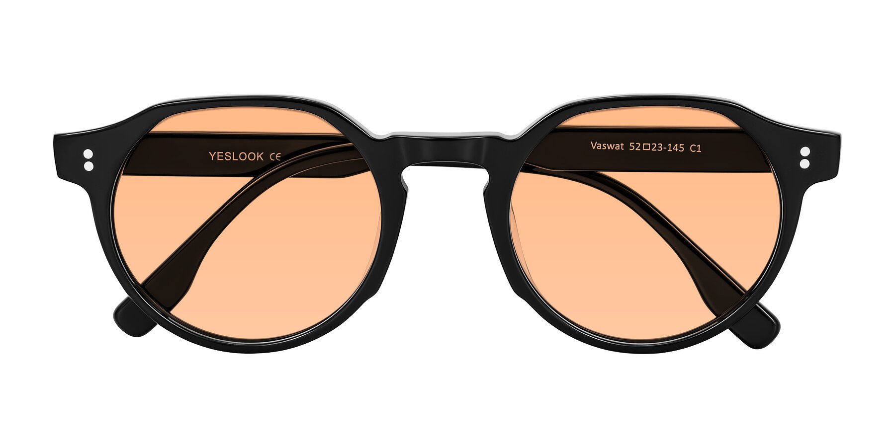 Folded Front of Vaswat in Black with Light Orange Tinted Lenses