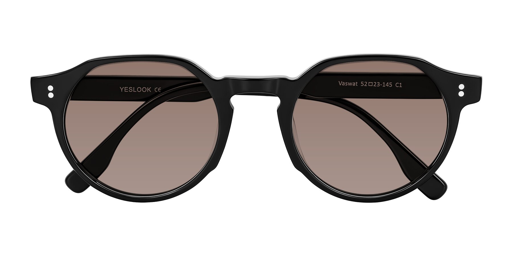 Folded Front of Vaswat in Black with Medium Brown Tinted Lenses