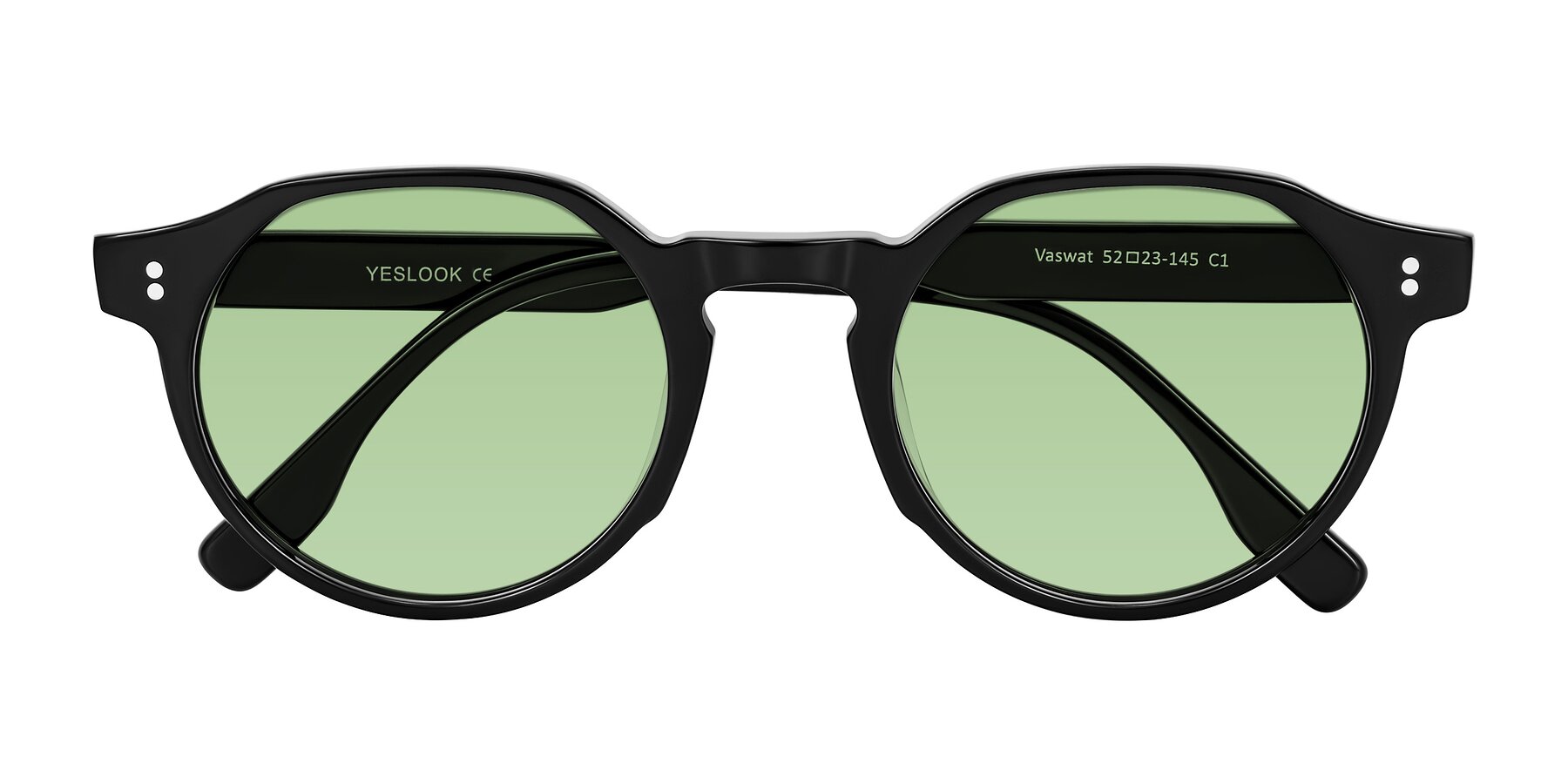 Folded Front of Vaswat in Black with Medium Green Tinted Lenses