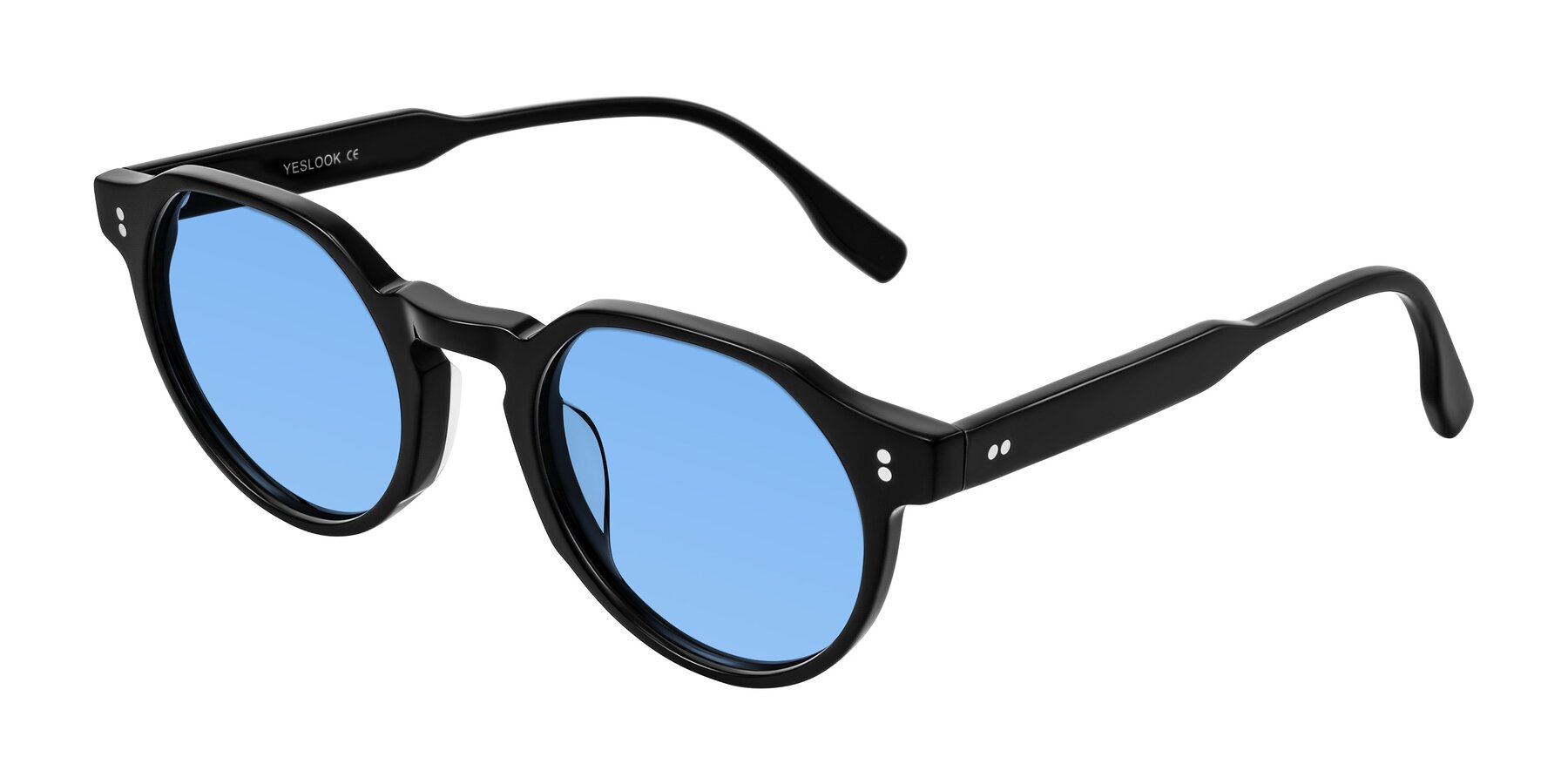 Angle of Vaswat in Black with Medium Blue Tinted Lenses