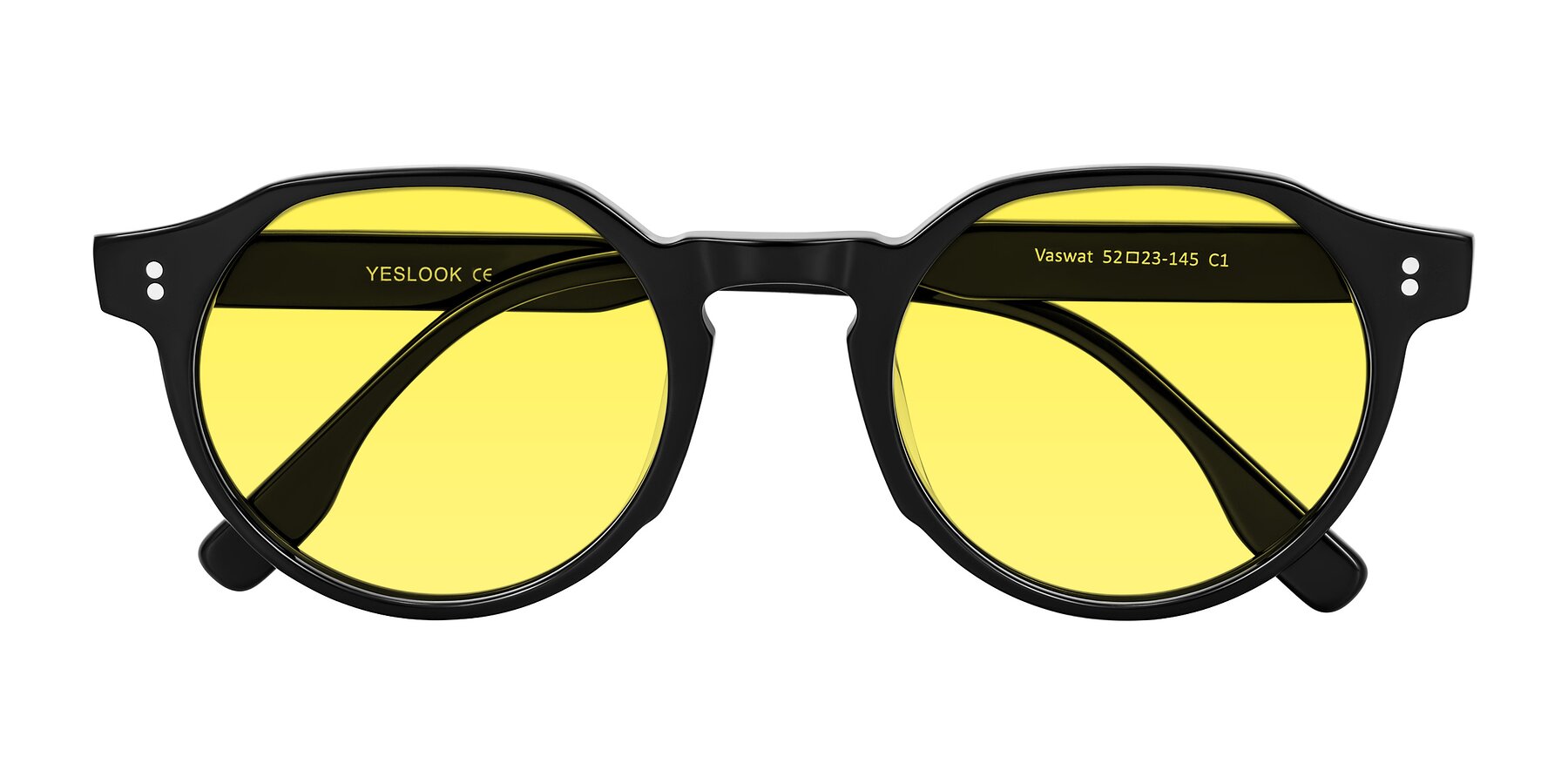 Folded Front of Vaswat in Black with Medium Yellow Tinted Lenses