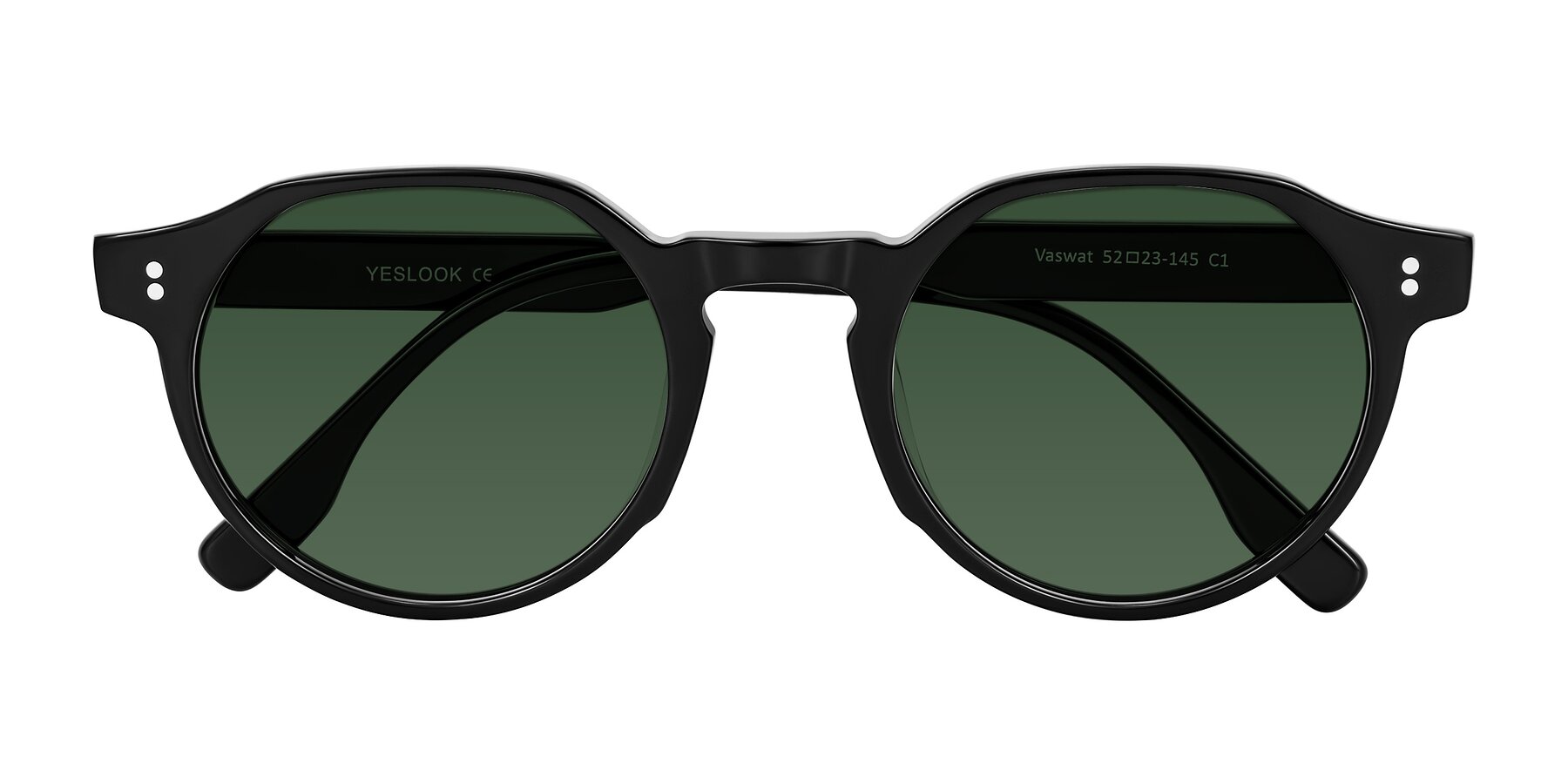 Folded Front of Vaswat in Black with Green Tinted Lenses