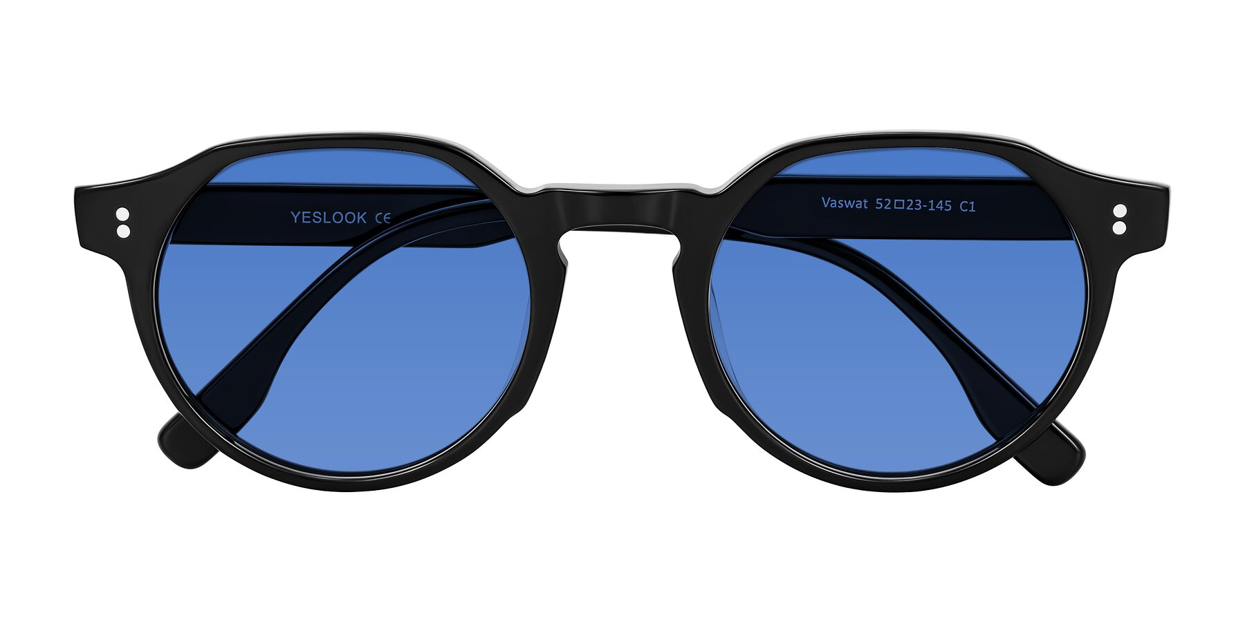 Folded Front of Vaswat in Black with Blue Tinted Lenses