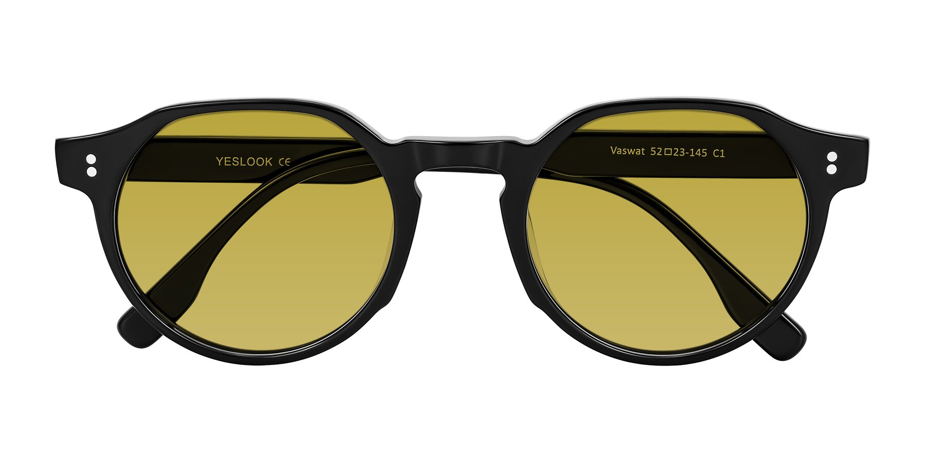 Folded Front of Vaswat in Black with Champagne Tinted Lenses