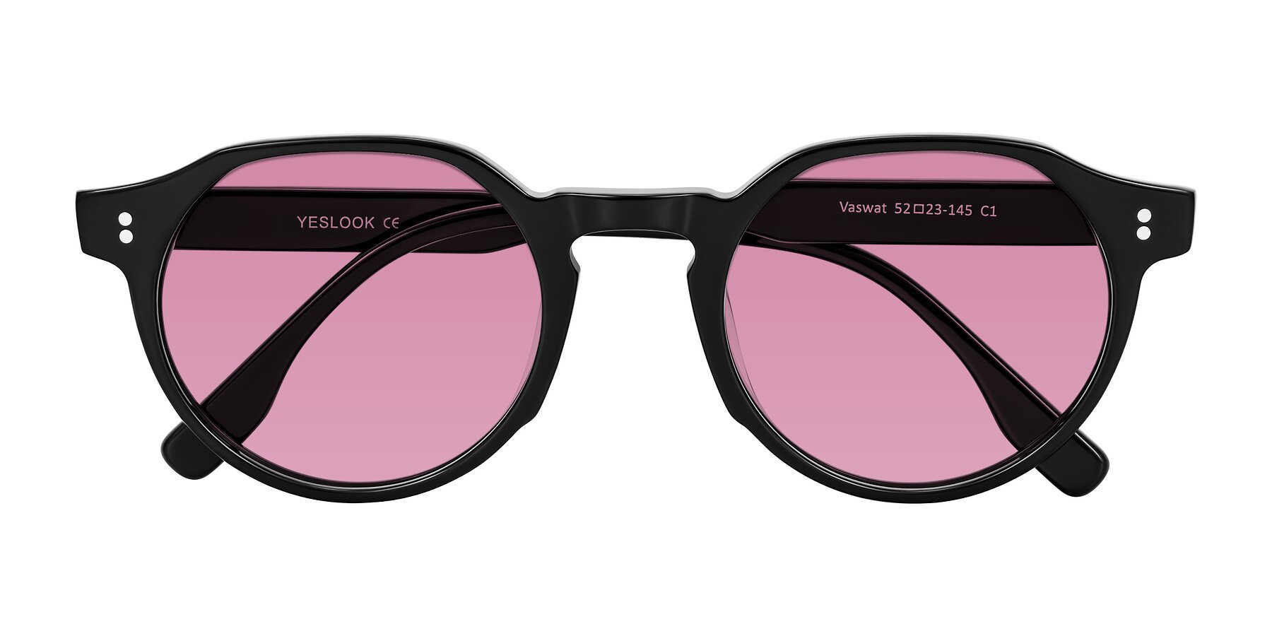 Folded Front of Vaswat in Black with Medium Wine Tinted Lenses