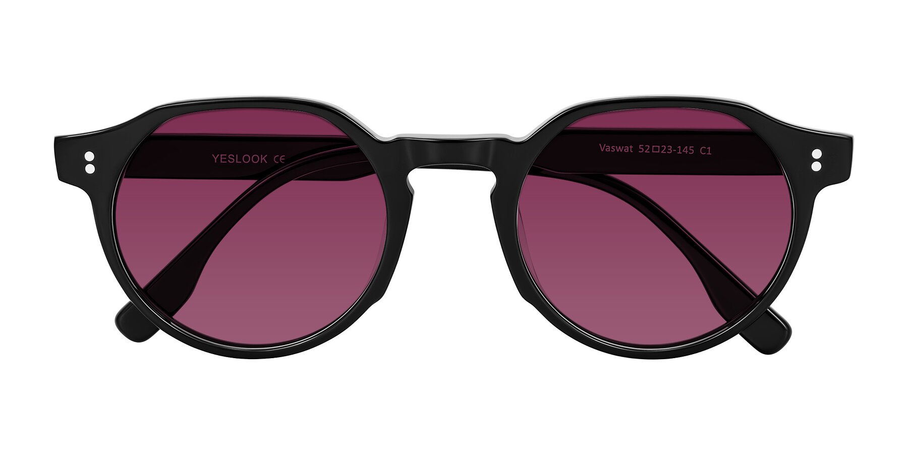 Folded Front of Vaswat in Black with Wine Tinted Lenses
