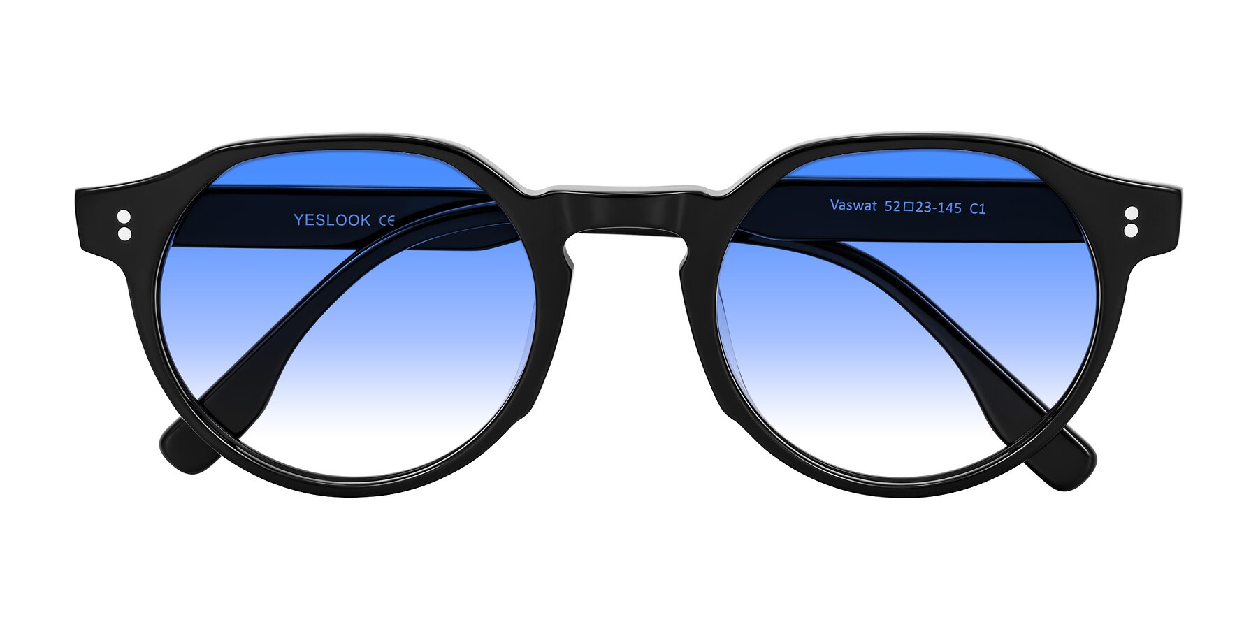 Folded Front of Vaswat in Black with Blue Gradient Lenses