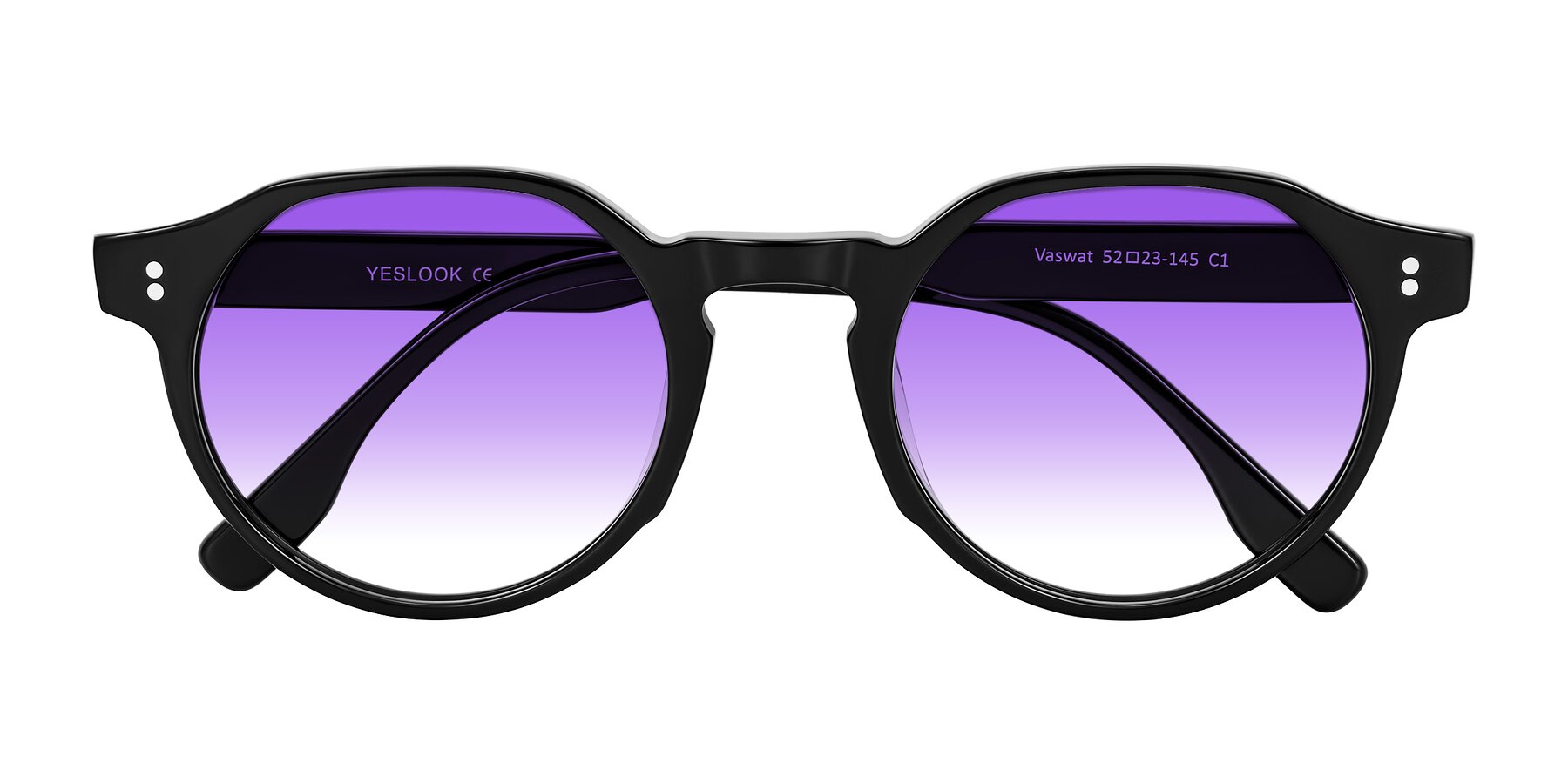 Folded Front of Vaswat in Black with Purple Gradient Lenses