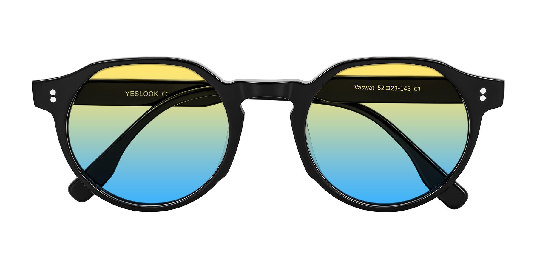 Folded Front of Vaswat in Black with Yellow / Blue Gradient Lenses