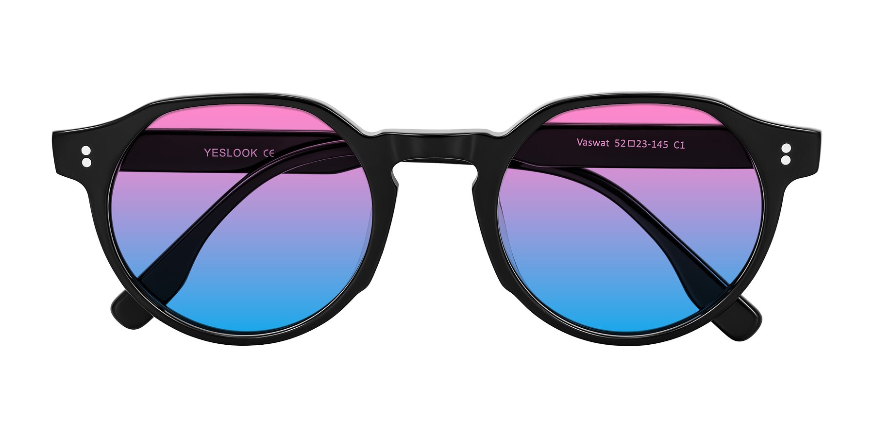 Folded Front of Vaswat in Black with Pink / Blue Gradient Lenses