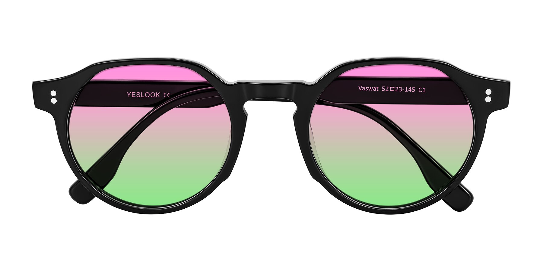 Folded Front of Vaswat in Black with Pink / Green Gradient Lenses