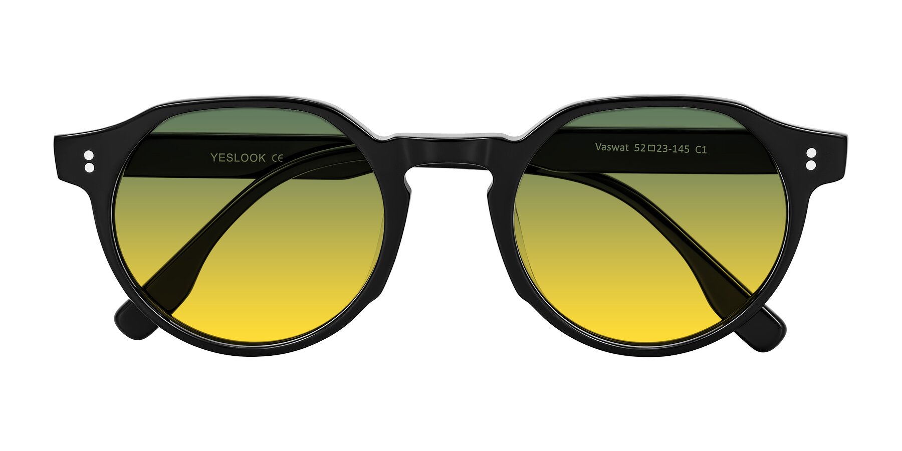 Folded Front of Vaswat in Black with Green / Yellow Gradient Lenses