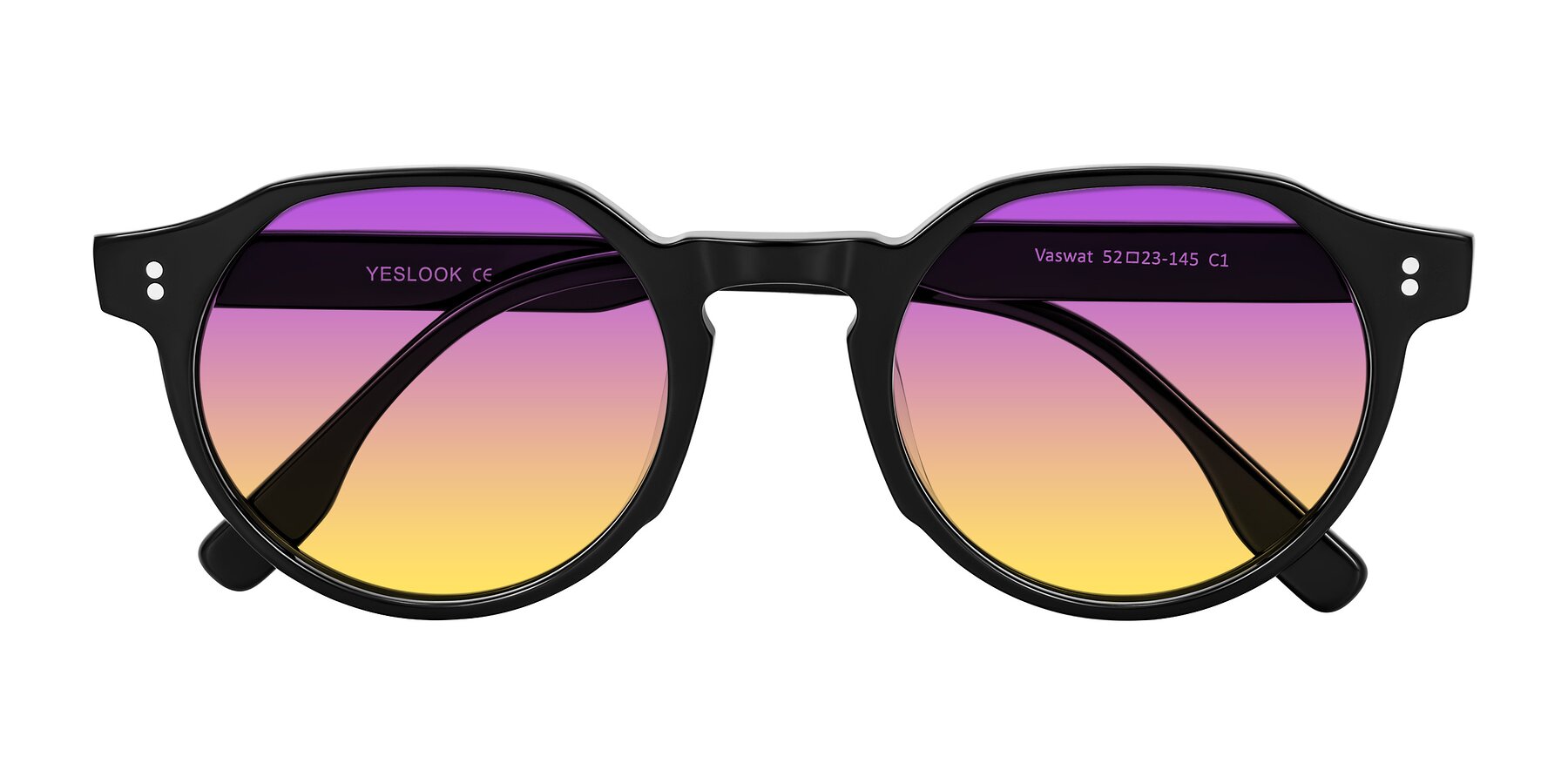 Folded Front of Vaswat in Black with Purple / Yellow Gradient Lenses