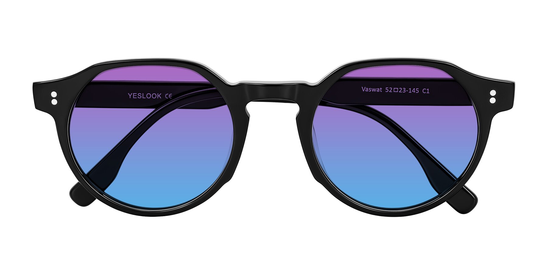 Folded Front of Vaswat in Black with Purple / Blue Gradient Lenses