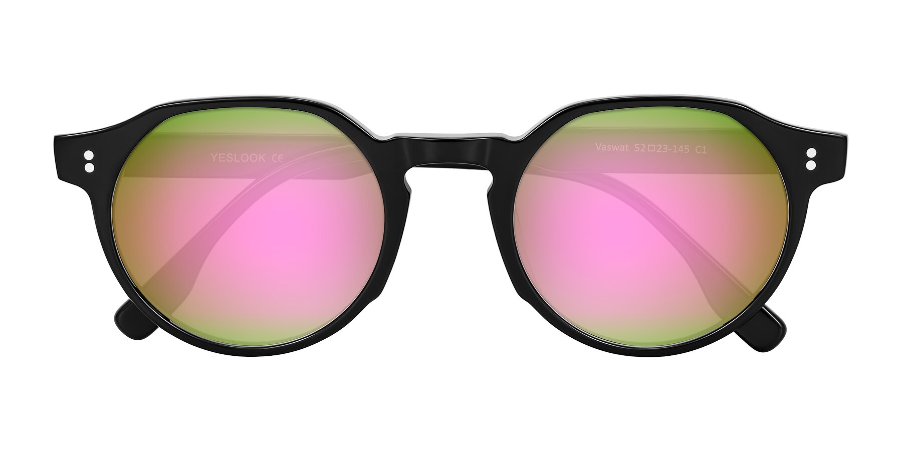 Folded Front of Vaswat in Black with Pink Mirrored Lenses