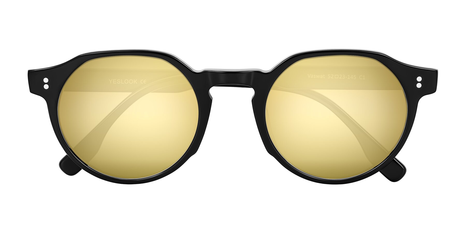 Folded Front of Vaswat in Black with Gold Mirrored Lenses
