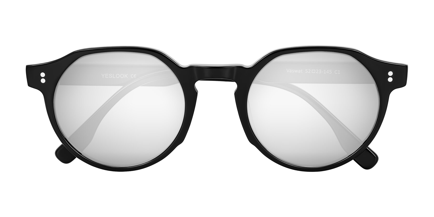 Folded Front of Vaswat in Black with Silver Mirrored Lenses