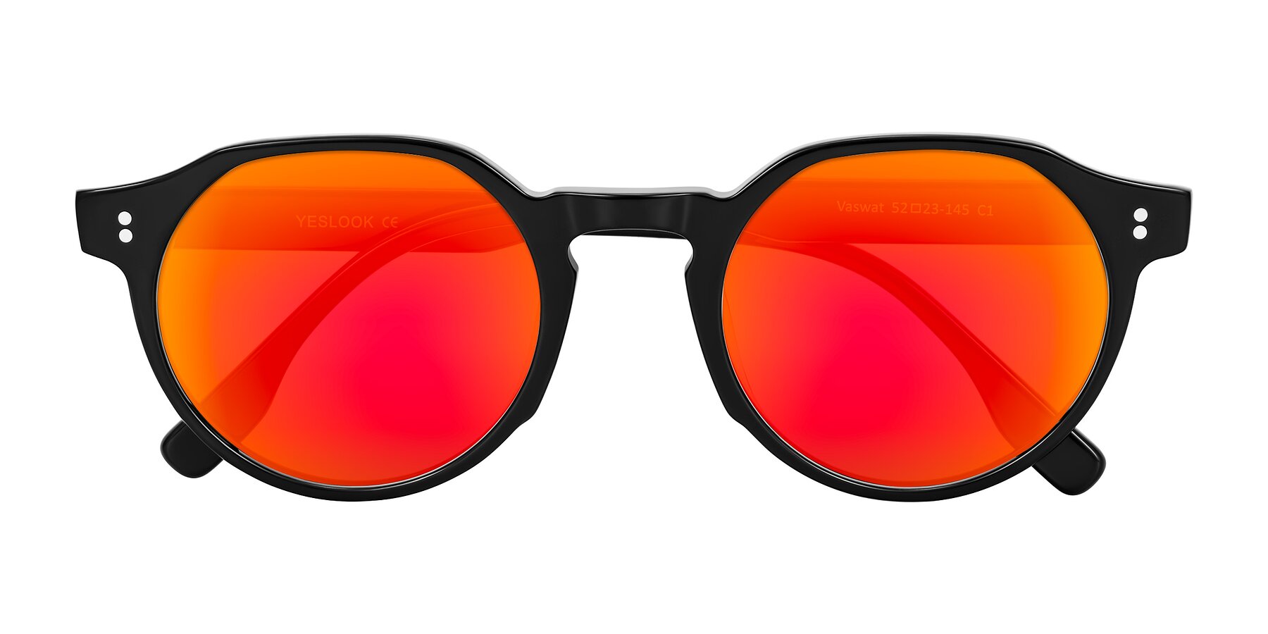 Folded Front of Vaswat in Black with Red Gold Mirrored Lenses