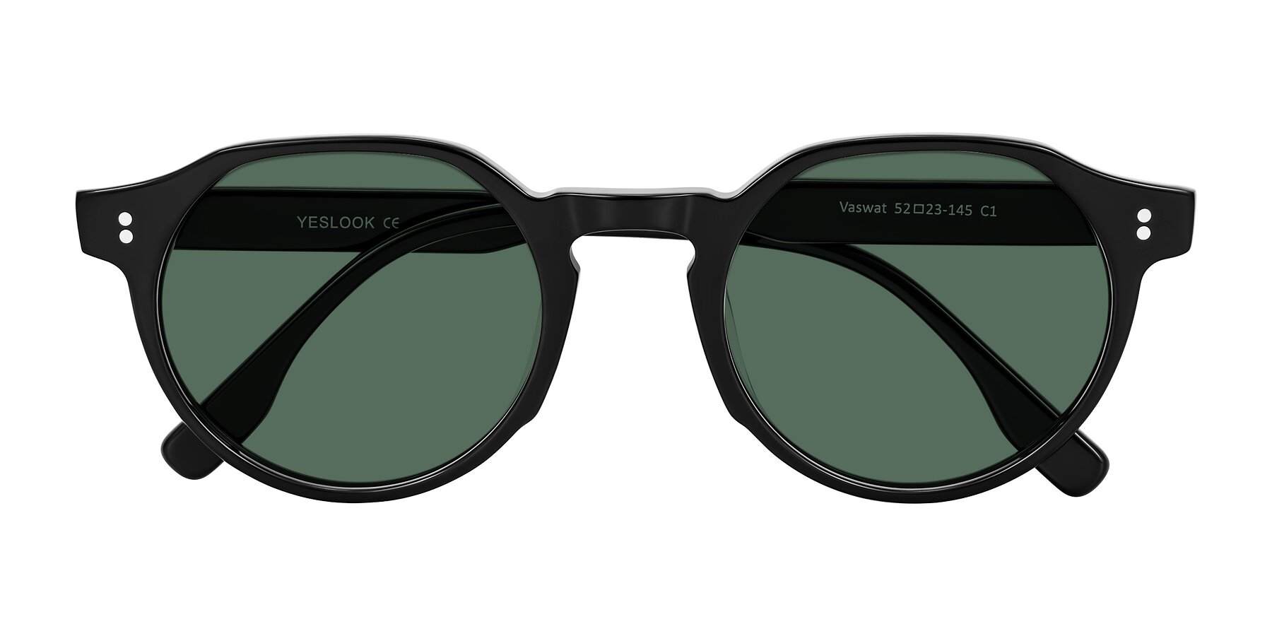 Folded Front of Vaswat in Black with Green Polarized Lenses