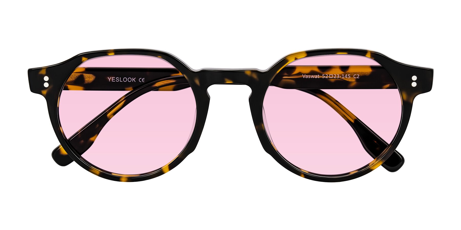 Tortoise Keyhole Bridge Retro-Vintage Geometric Tinted Sunglasses with Light Pink Sunwear Lenses - Vaswat