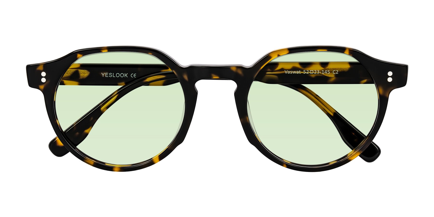 Folded Front of Vaswat in Tortoise with Light Green Tinted Lenses