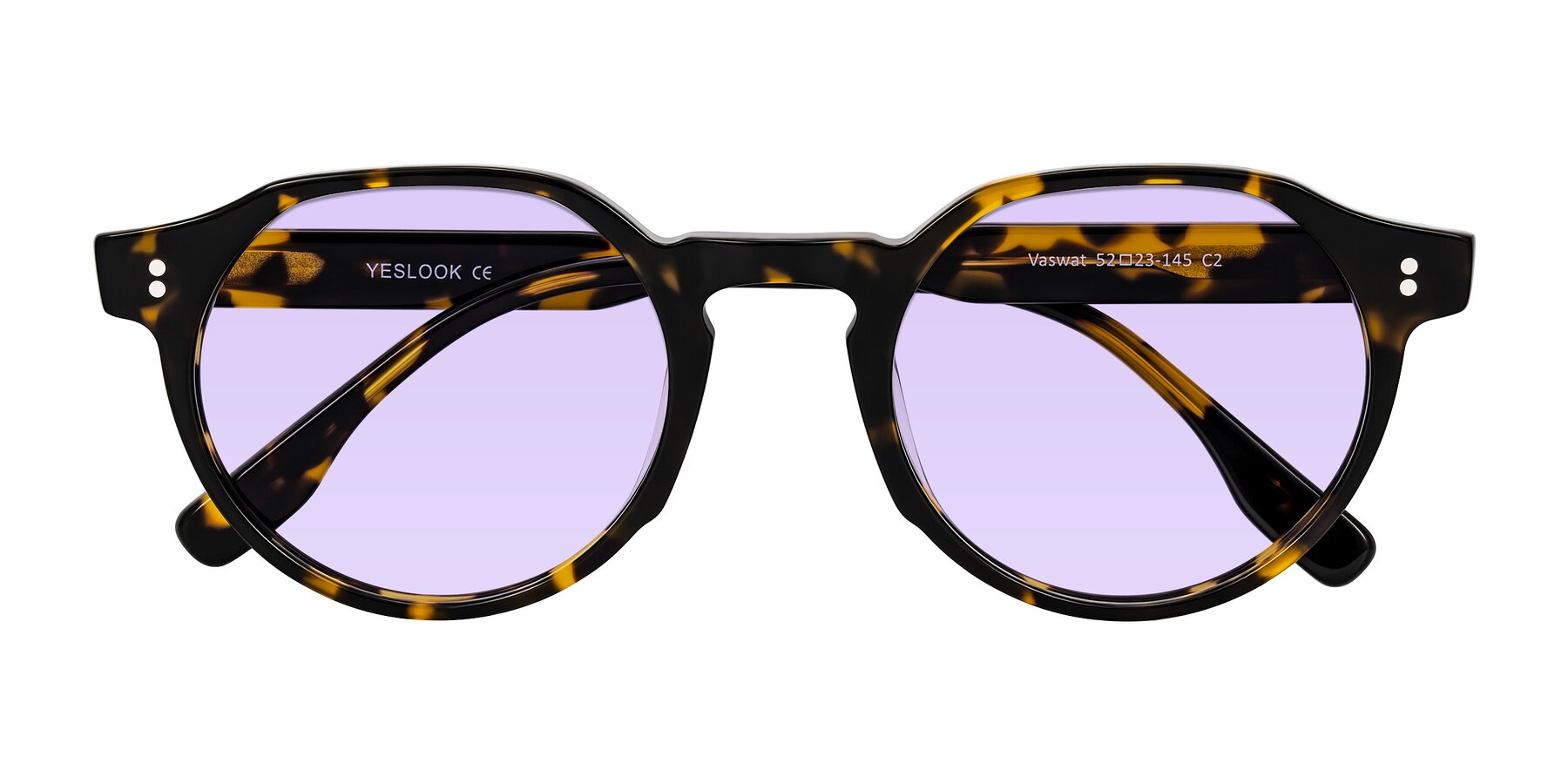 Folded Front of Vaswat in Tortoise with Light Purple Tinted Lenses
