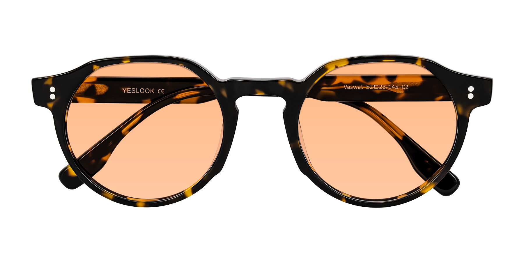 Folded Front of Vaswat in Tortoise with Light Orange Tinted Lenses