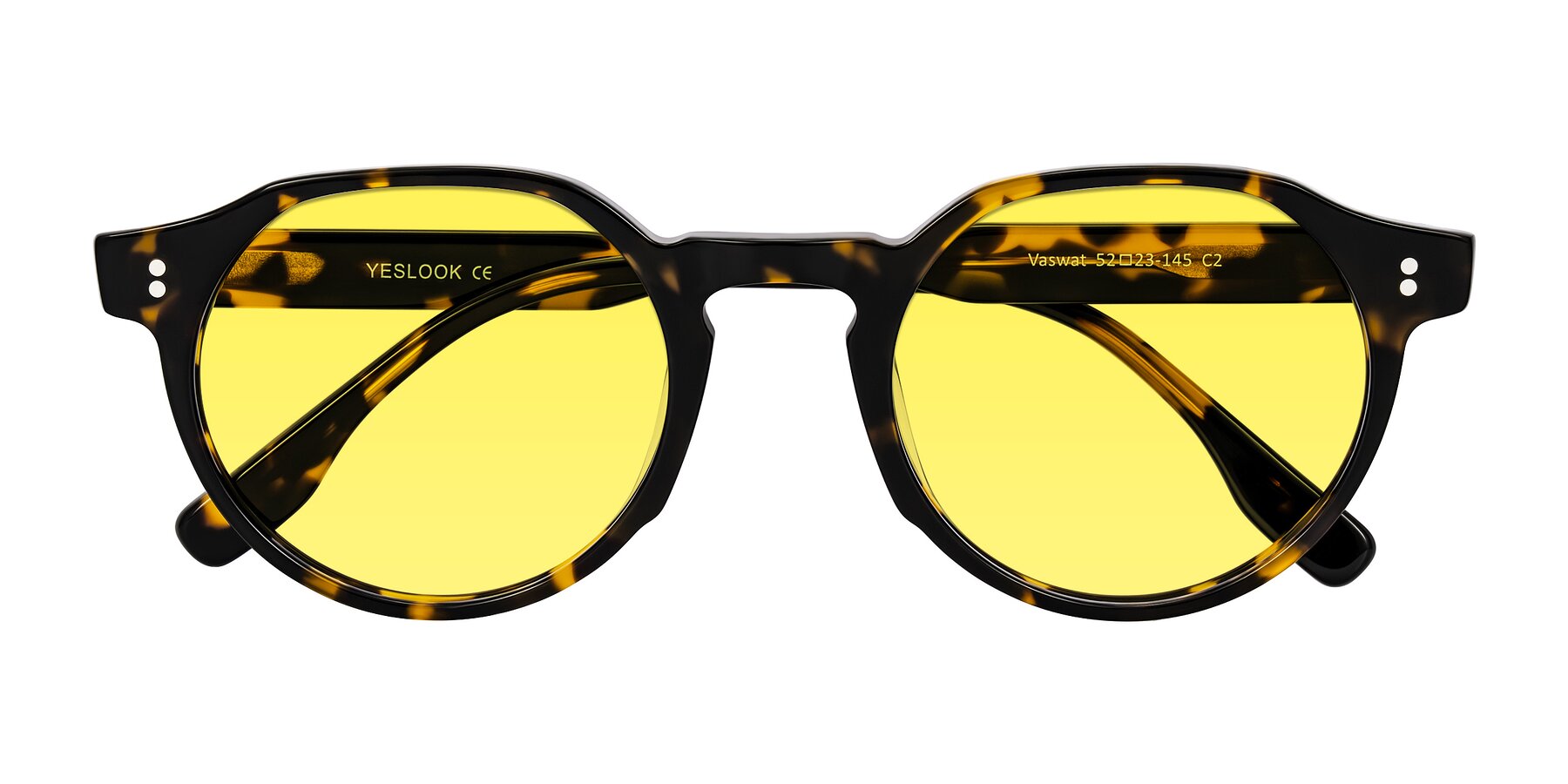 Folded Front of Vaswat in Tortoise with Medium Yellow Tinted Lenses