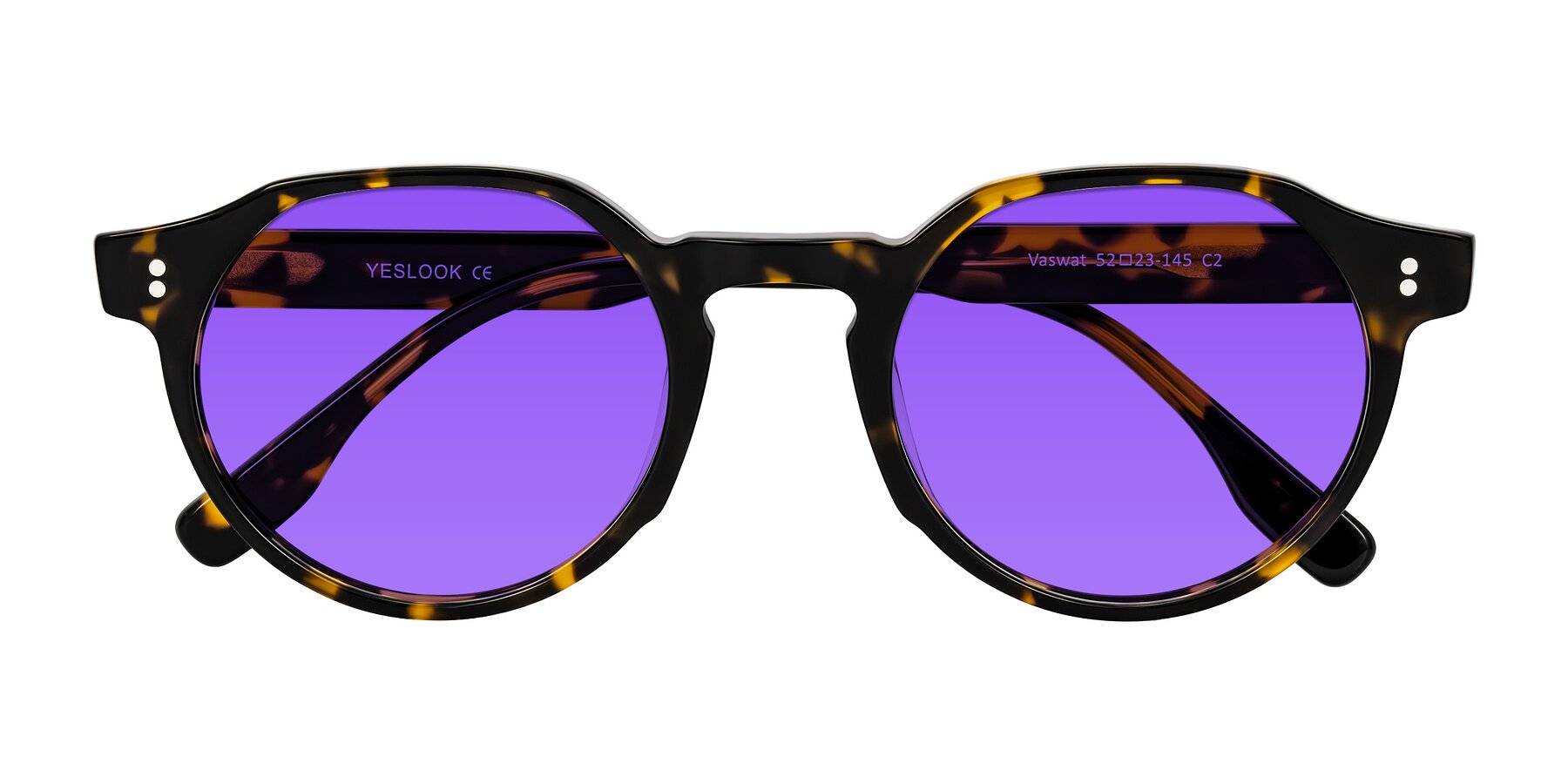 Folded Front of Vaswat in Tortoise with Purple Tinted Lenses
