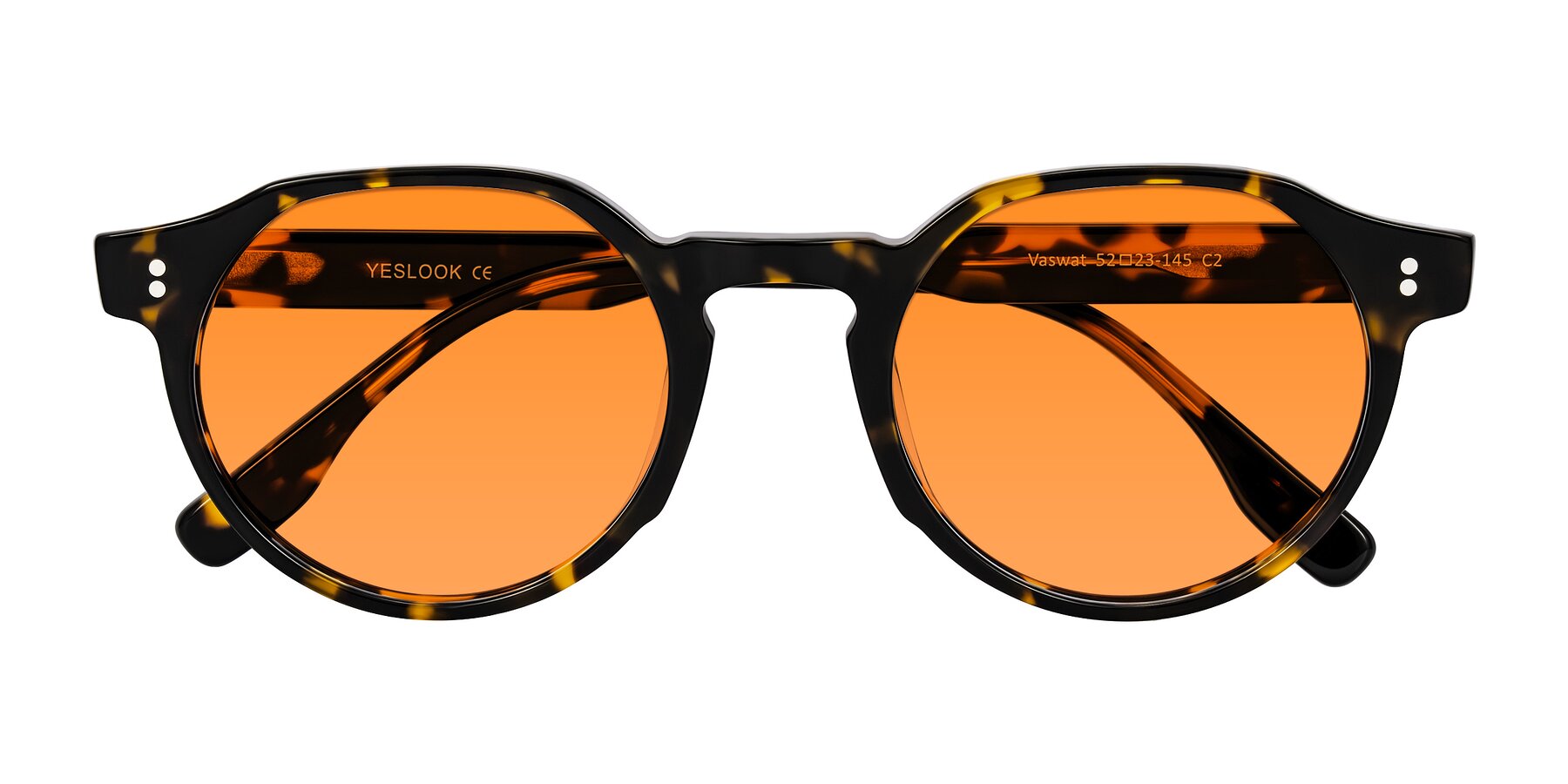 Folded Front of Vaswat in Tortoise with Orange Tinted Lenses