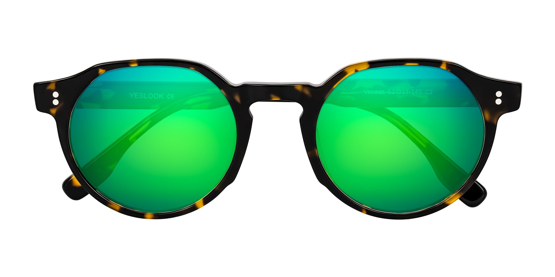 Folded Front of Vaswat in Tortoise with Green Mirrored Lenses