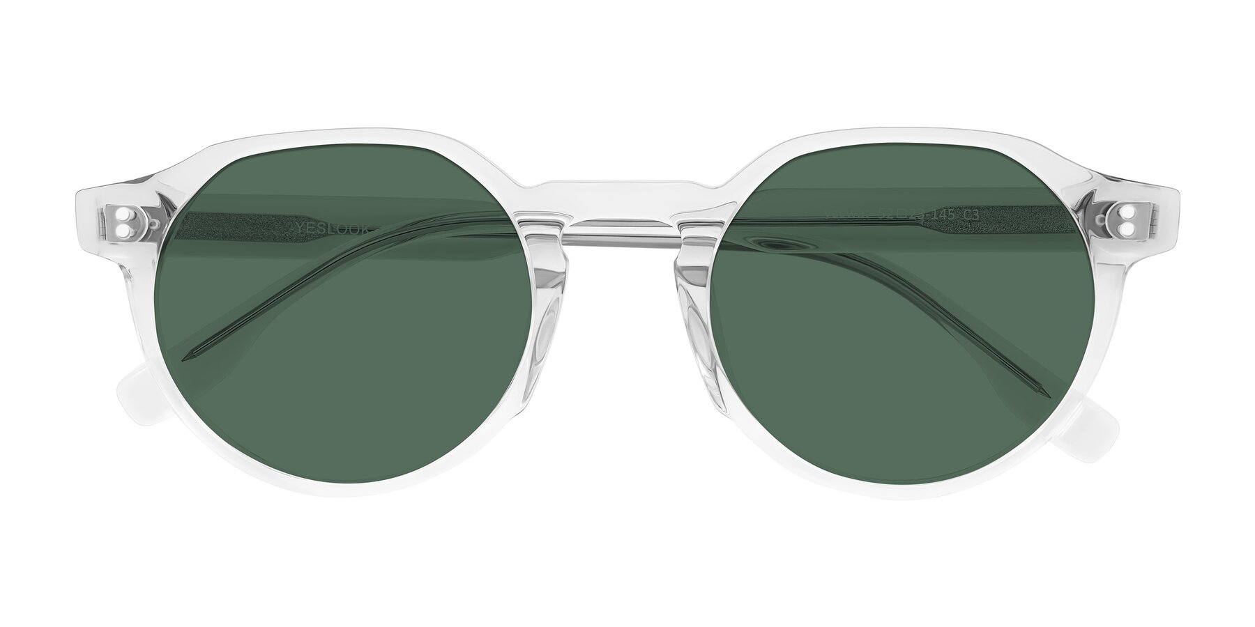 Folded Front of Vaswat in Clear with Green Polarized Lenses