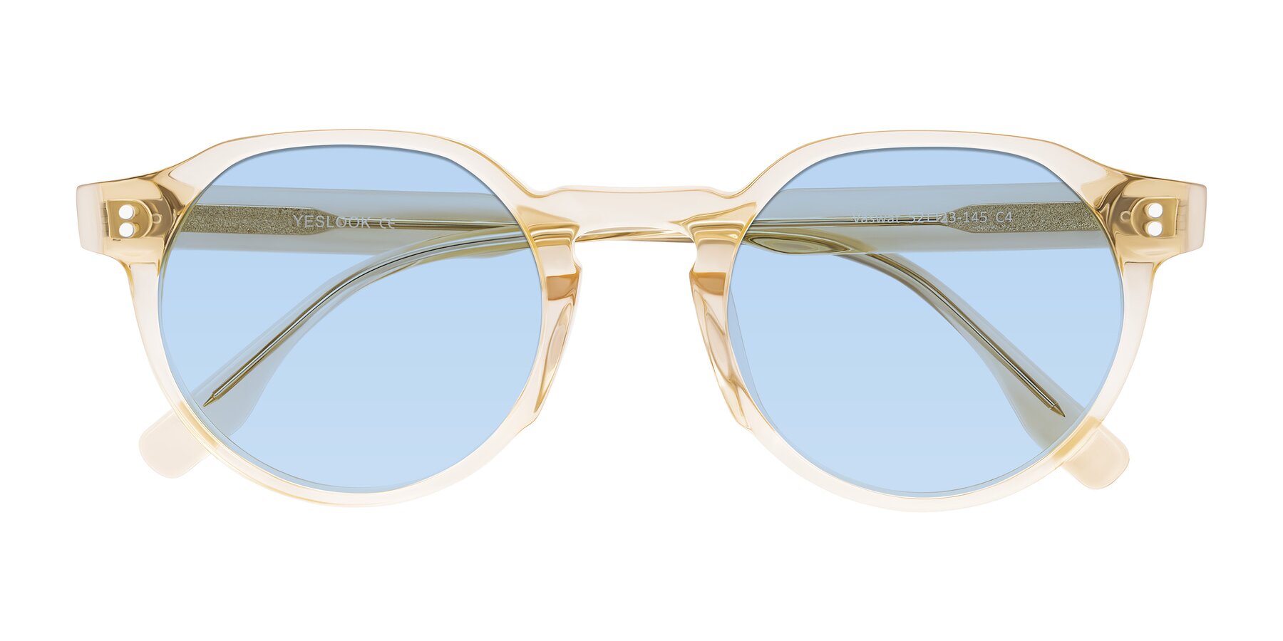 Folded Front of Vaswat in Light Orange with Light Blue Tinted Lenses