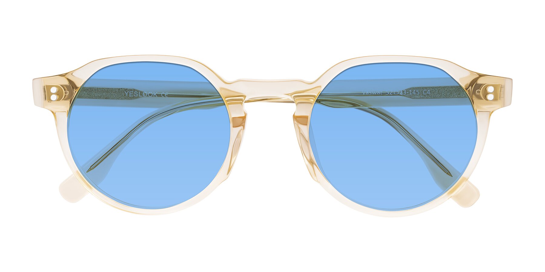 Folded Front of Vaswat in Light Orange with Medium Blue Tinted Lenses