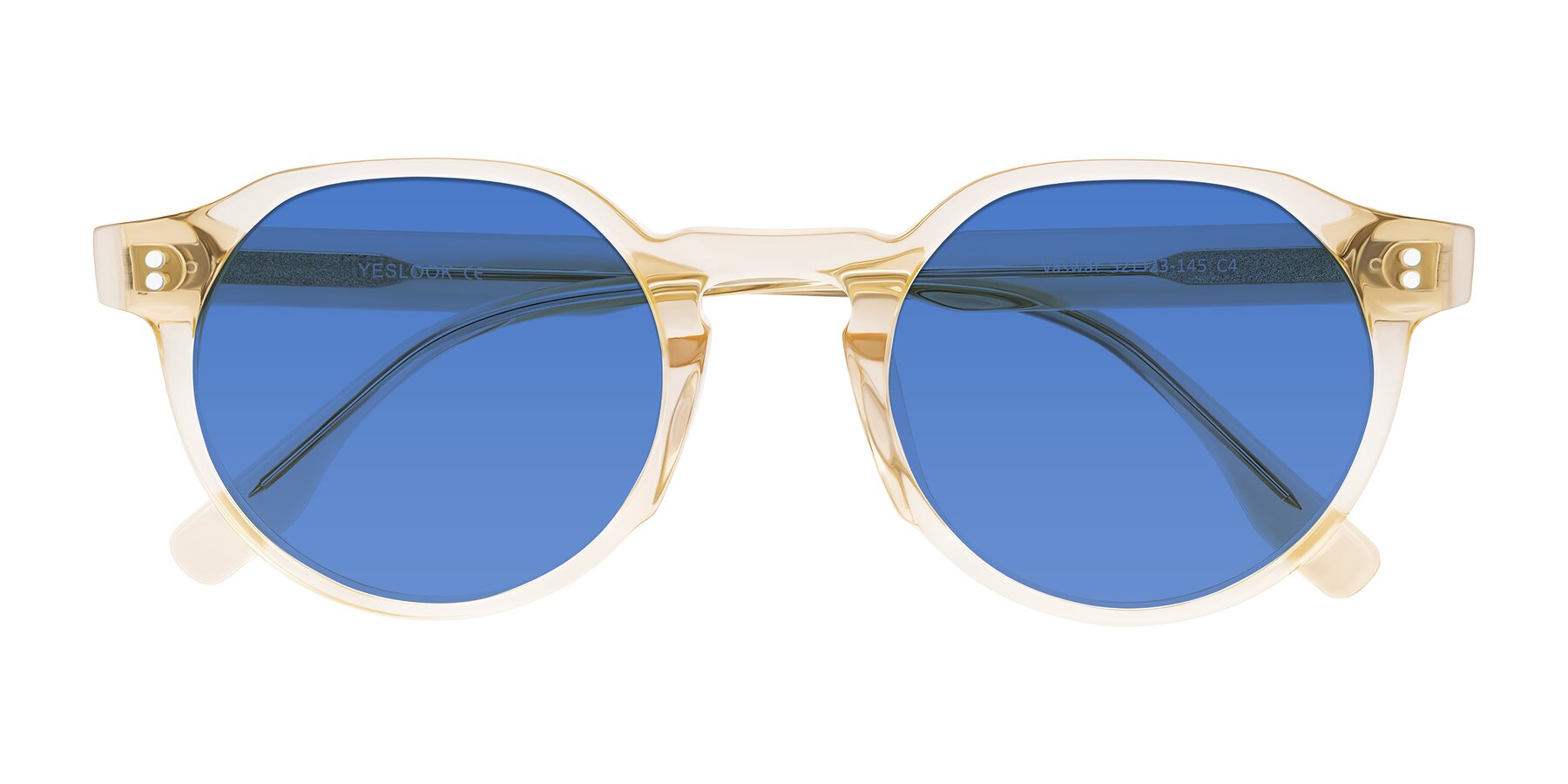 Folded Front of Vaswat in Light Orange with Blue Tinted Lenses