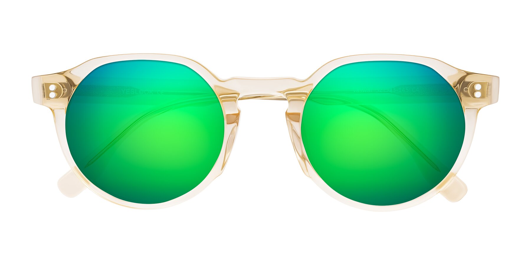 Folded Front of Vaswat in Light Orange with Green Mirrored Lenses