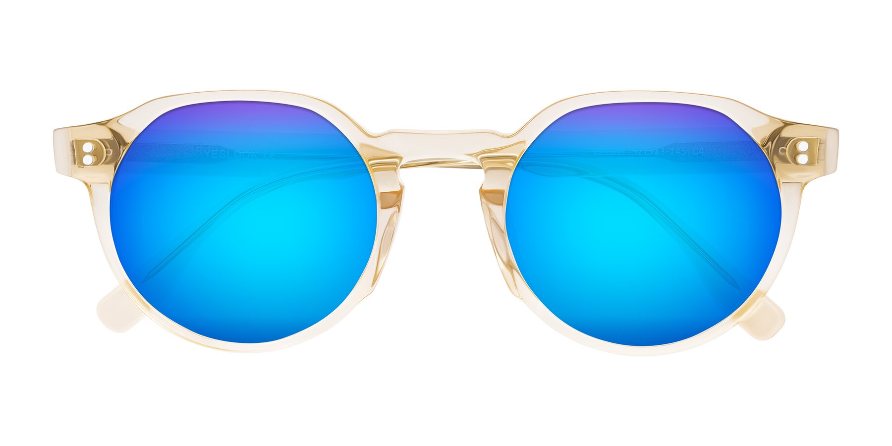 Folded Front of Vaswat in Light Orange with Blue Mirrored Lenses