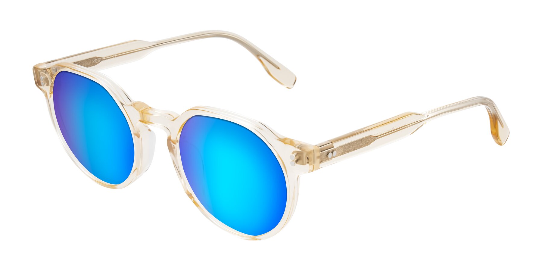 Angle of Vaswat in Light Orange with Blue Mirrored Lenses