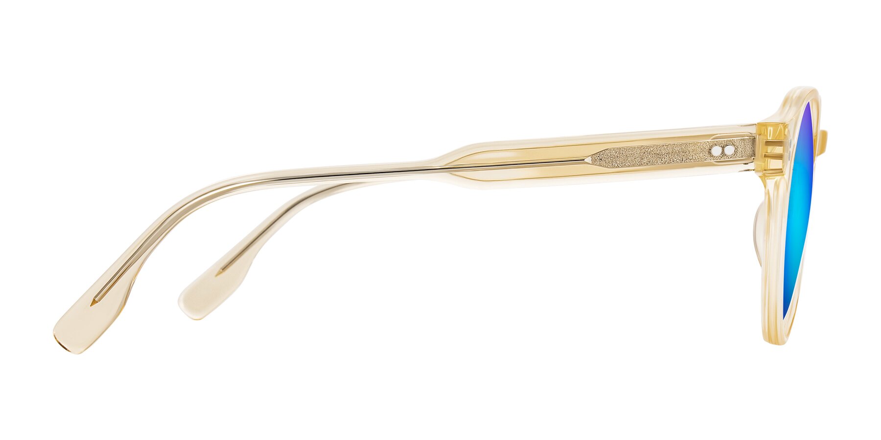 Side of Vaswat in Light Orange with Blue Mirrored Lenses